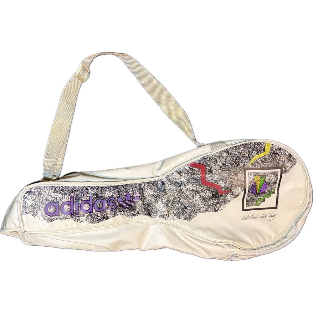 Vintage 1980s Adidas Stefan Edberg Tennis Racket Bag Cover White Graphic Retro